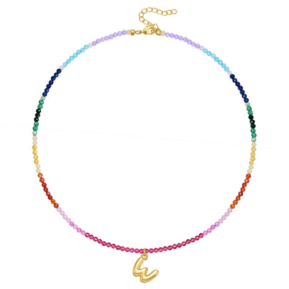 KissYan Beaded Bubble Letter Pendant Rainbow Gemstone Choker