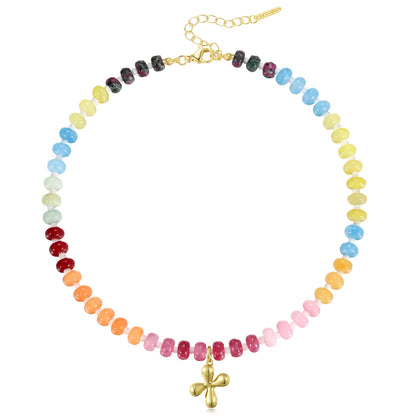 KissYan Colorful Beaded Gemstone Choker Bubble Letter Pendant