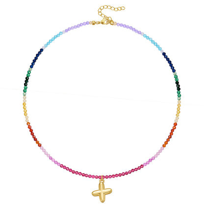 KissYan Beaded Bubble Letter Pendant Rainbow Gemstone Choker