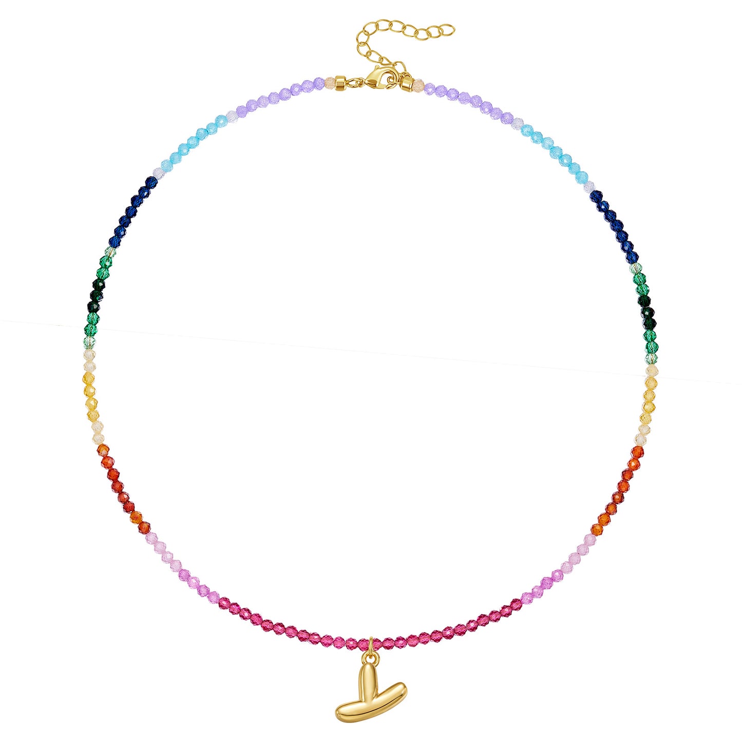 KissYan Beaded Bubble Letter Pendant Rainbow Gemstone Choker