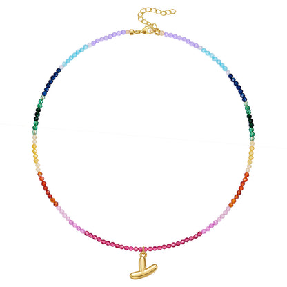 KissYan Beaded Bubble Letter Pendant Rainbow Gemstone Choker