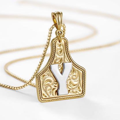 KISSYAN Letter Pendant CowTag Initial Necklace