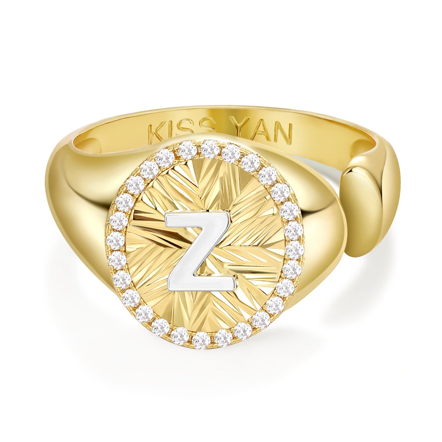 KissYan 14k Gold Plate Initial  Adjustable Letter Ring