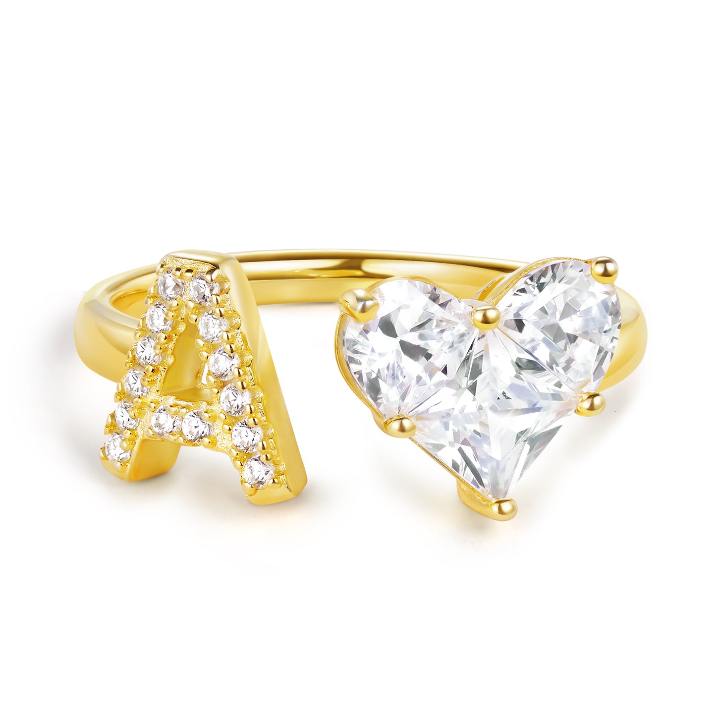 KissYan Sterling Silver Initial Heart Open Adjustable with CZ Ring