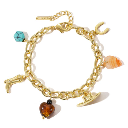 KissYan Cowgirl Charm Boot Horseshoe Turquoise Pendant Bracelets