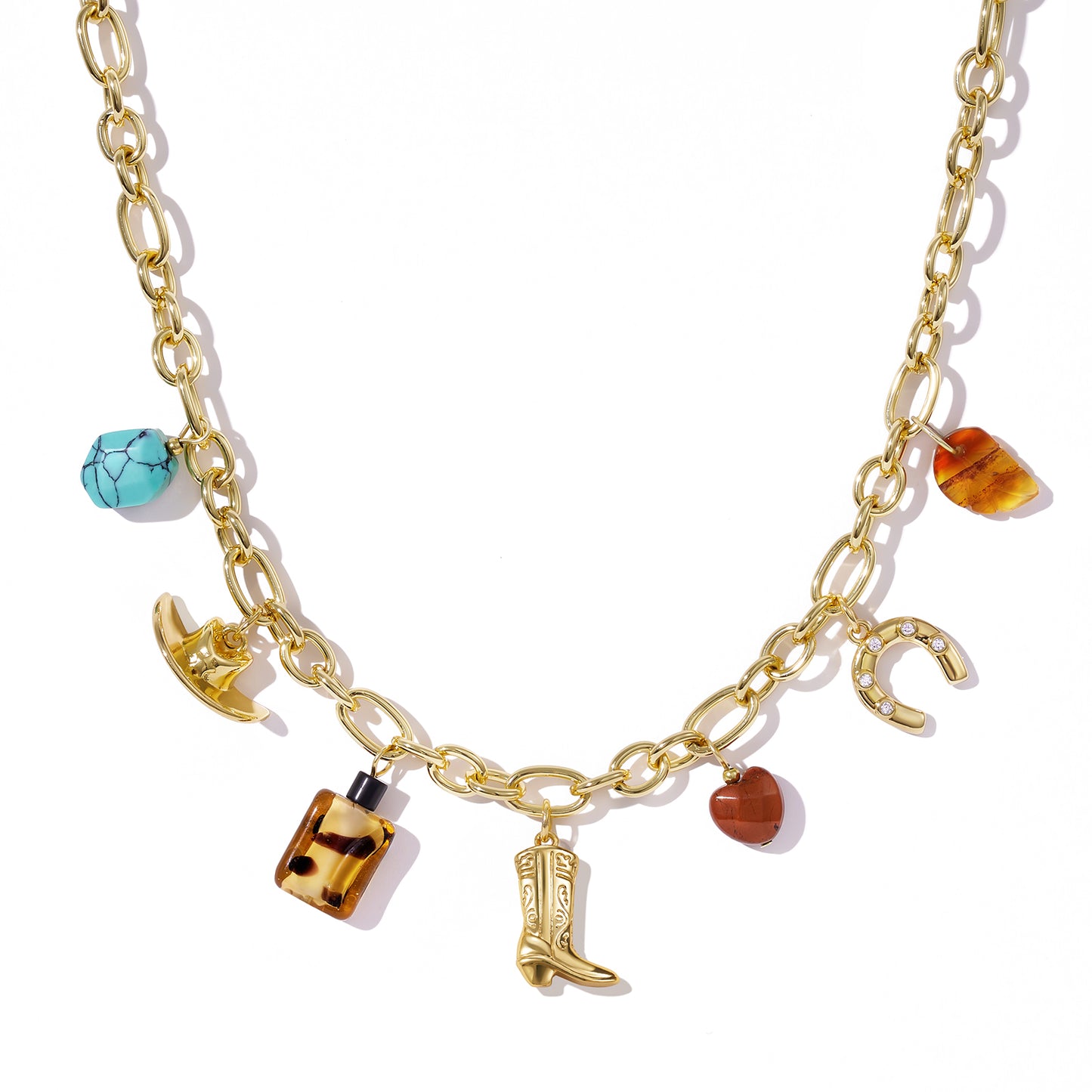 KissYan Cowgirl Western Charm Boot Horseshoe Turquoise Pendant Necklace