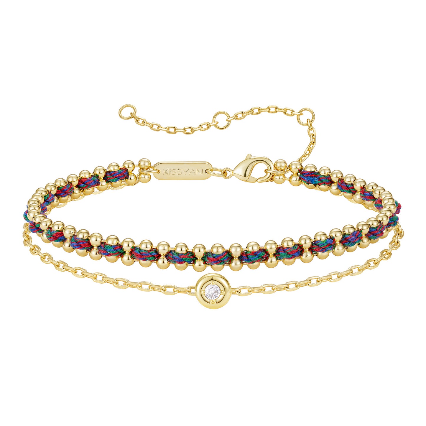 KissYan Adjustable Sports String  Stackable Bracelet 14K Gold Plated