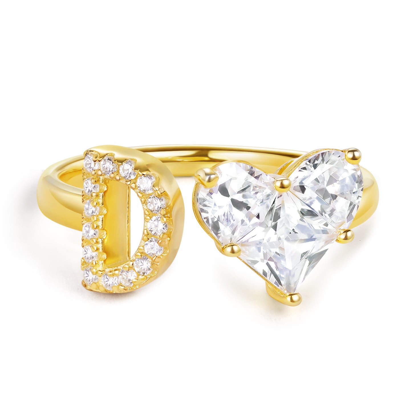 KissYan Sterling Silver Initial Heart Open Adjustable with CZ Ring