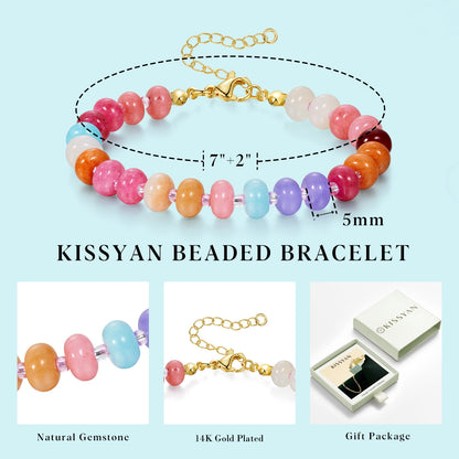 KissYan Beaded Bracelets Colorful Gemstone Boho