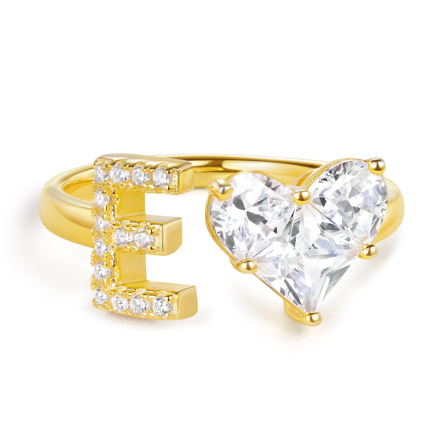 KissYan Sterling Silver Initial Heart Open Adjustable with CZ Ring