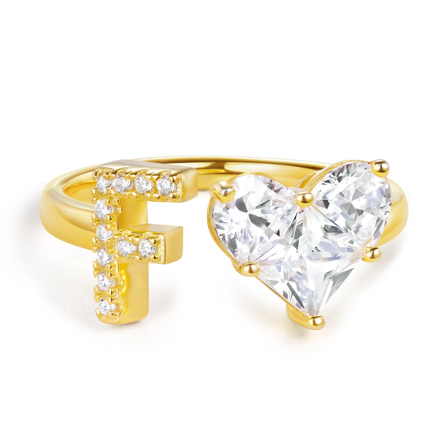 KissYan Sterling Silver Initial Heart Open Adjustable with CZ Ring