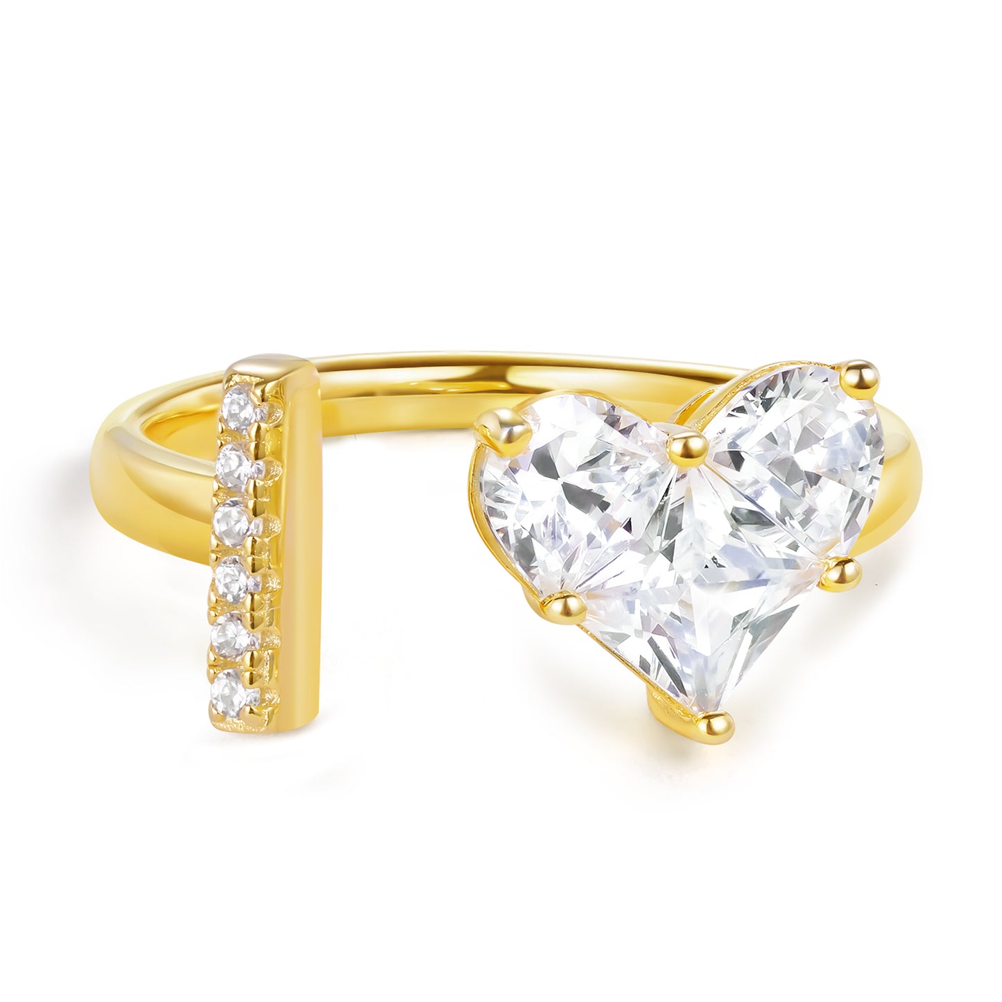 KissYan Sterling Silver Initial Heart Open Adjustable with CZ Ring