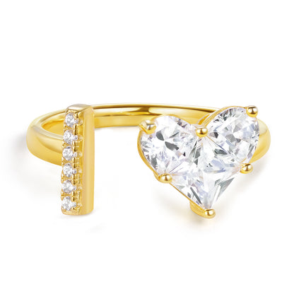 KissYan Sterling Silver Initial Heart Open Adjustable with CZ Ring
