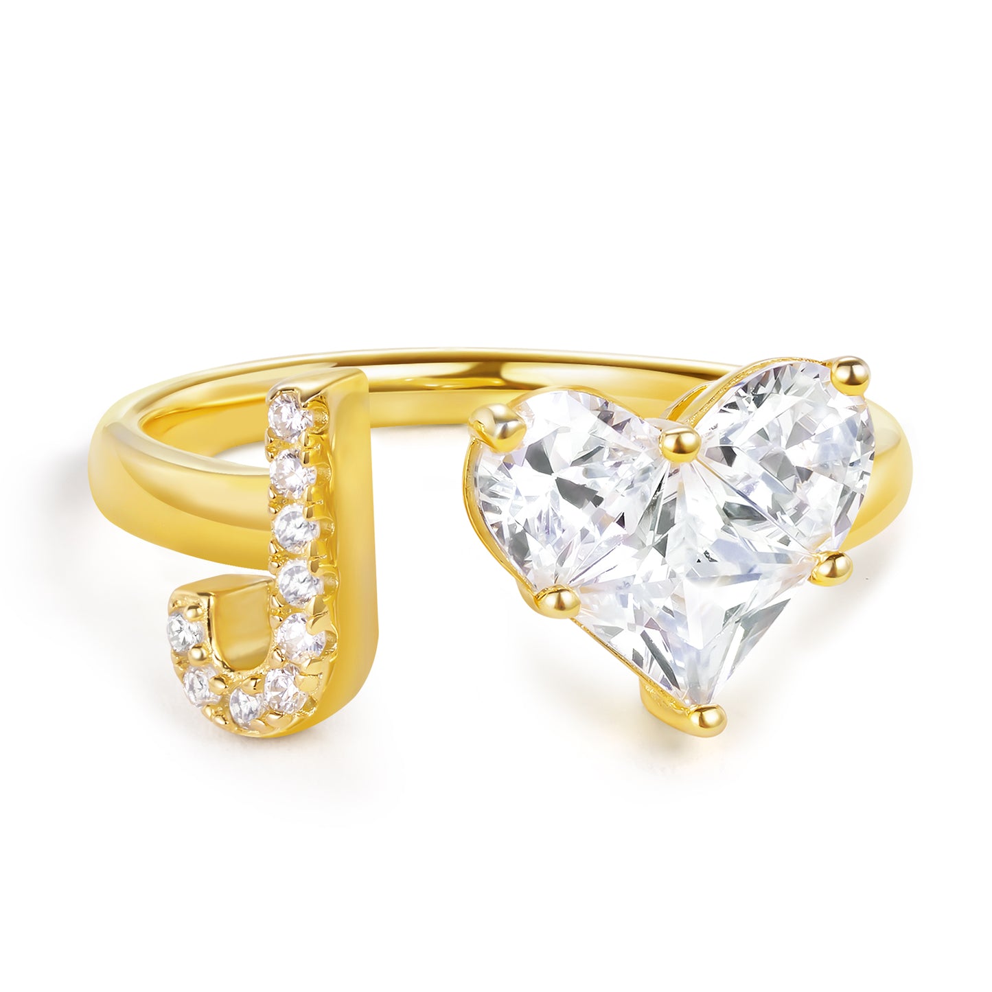 KissYan Sterling Silver Initial Heart Open Adjustable with CZ Ring