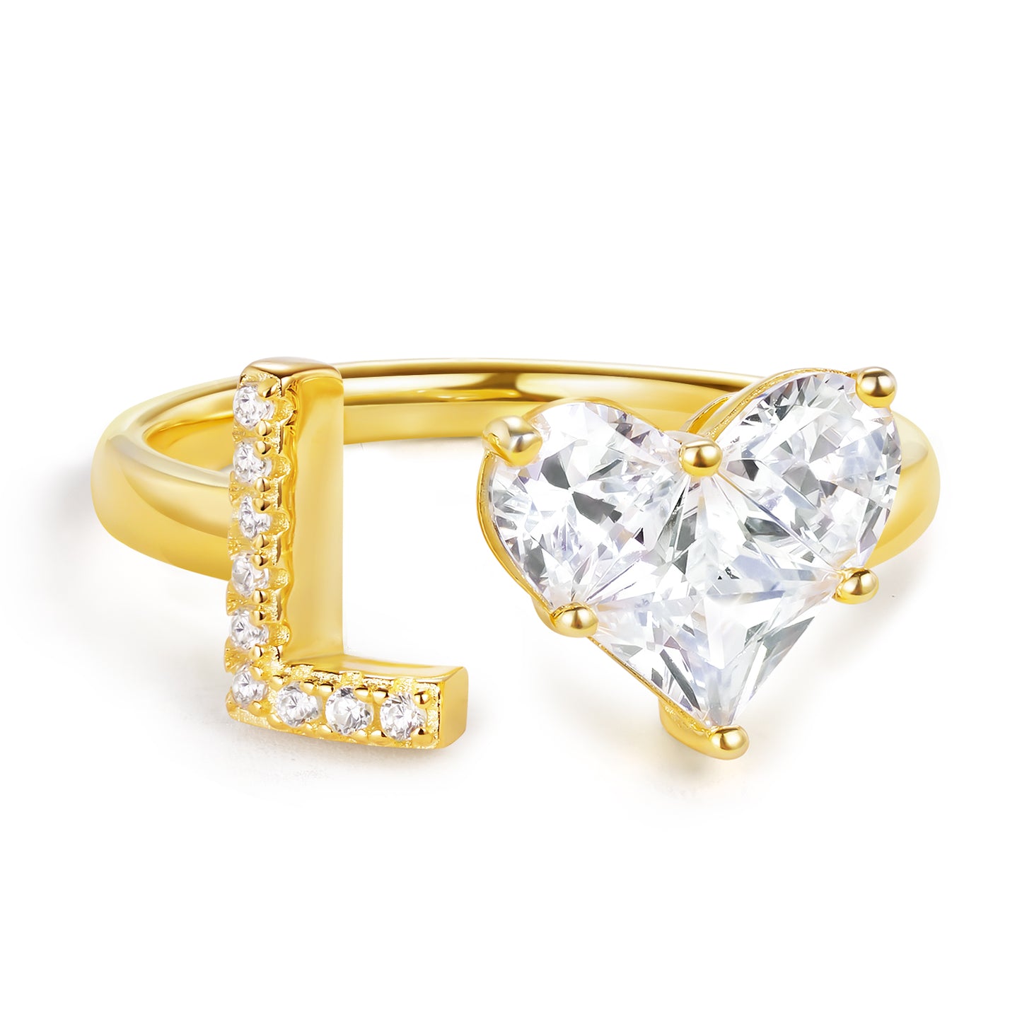 KissYan Sterling Silver Initial Heart Open Adjustable with CZ Ring