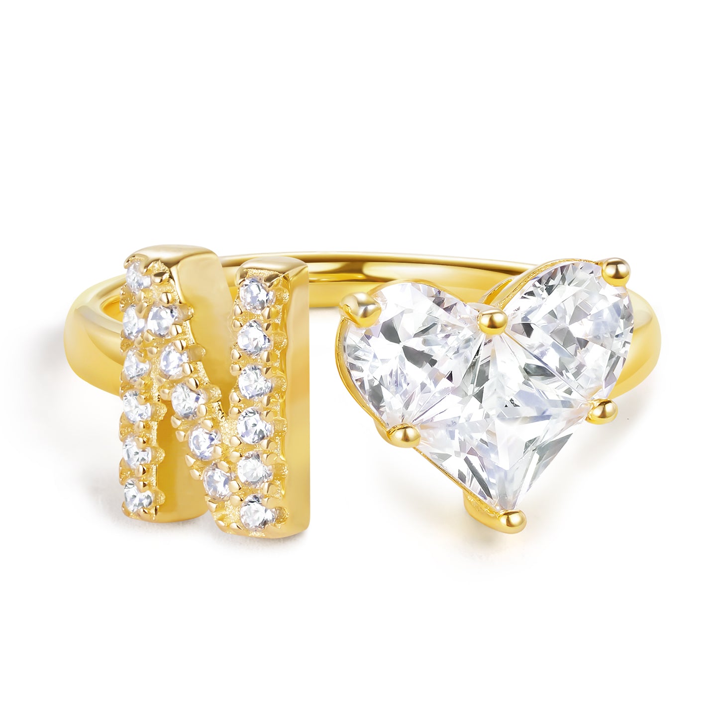 KissYan Sterling Silver Initial Heart Open Adjustable with CZ Ring