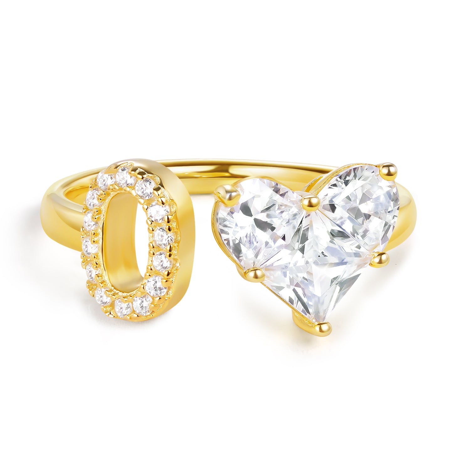 KissYan Sterling Silver Initial Heart Open Adjustable with CZ Ring