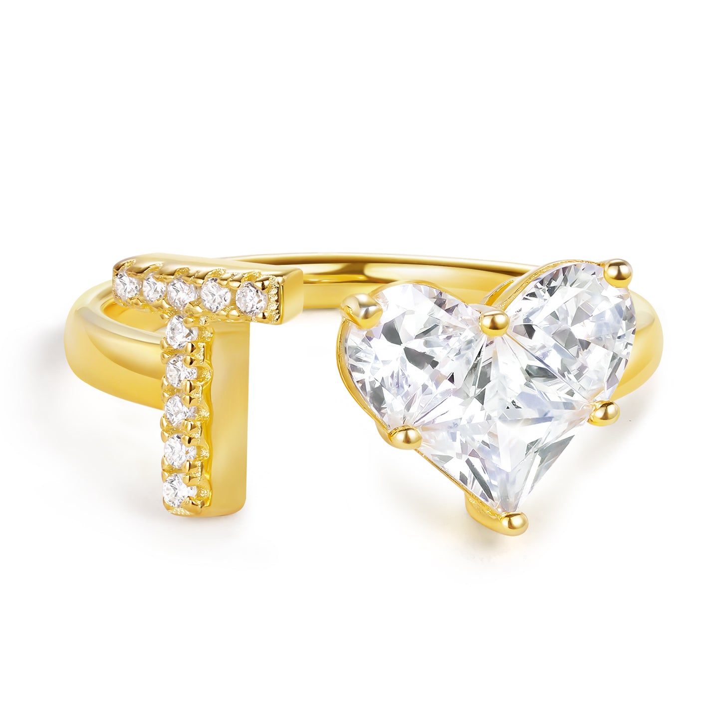 KissYan Sterling Silver Initial Heart Open Adjustable with CZ Ring