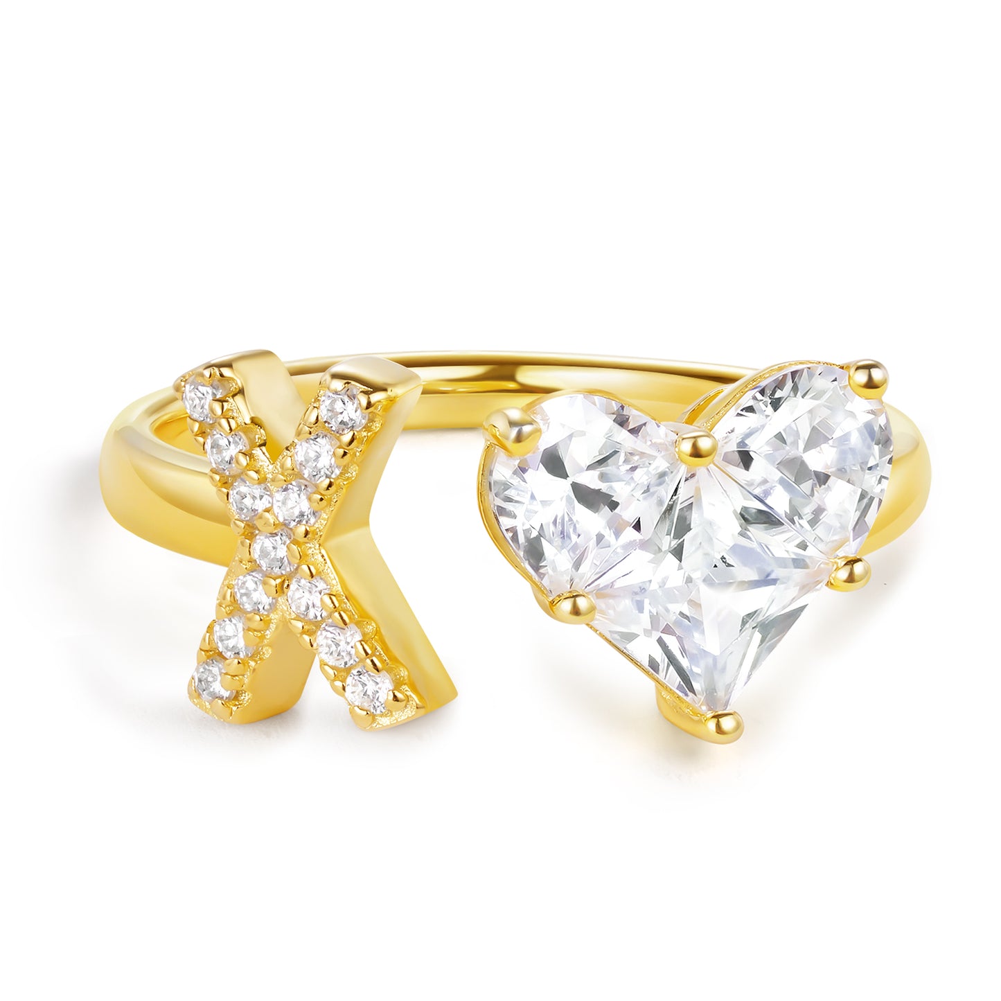 KissYan Sterling Silver Initial Heart Open Adjustable with CZ Ring