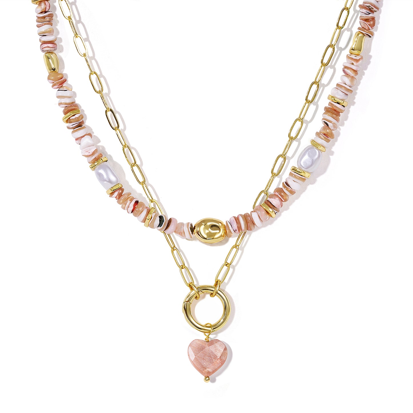 KissYan Necklaces Layered Paperclip Choker with Heart Pendant