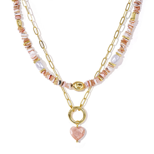 KissYan Necklaces Layered Paperclip Choker with Heart Pendant