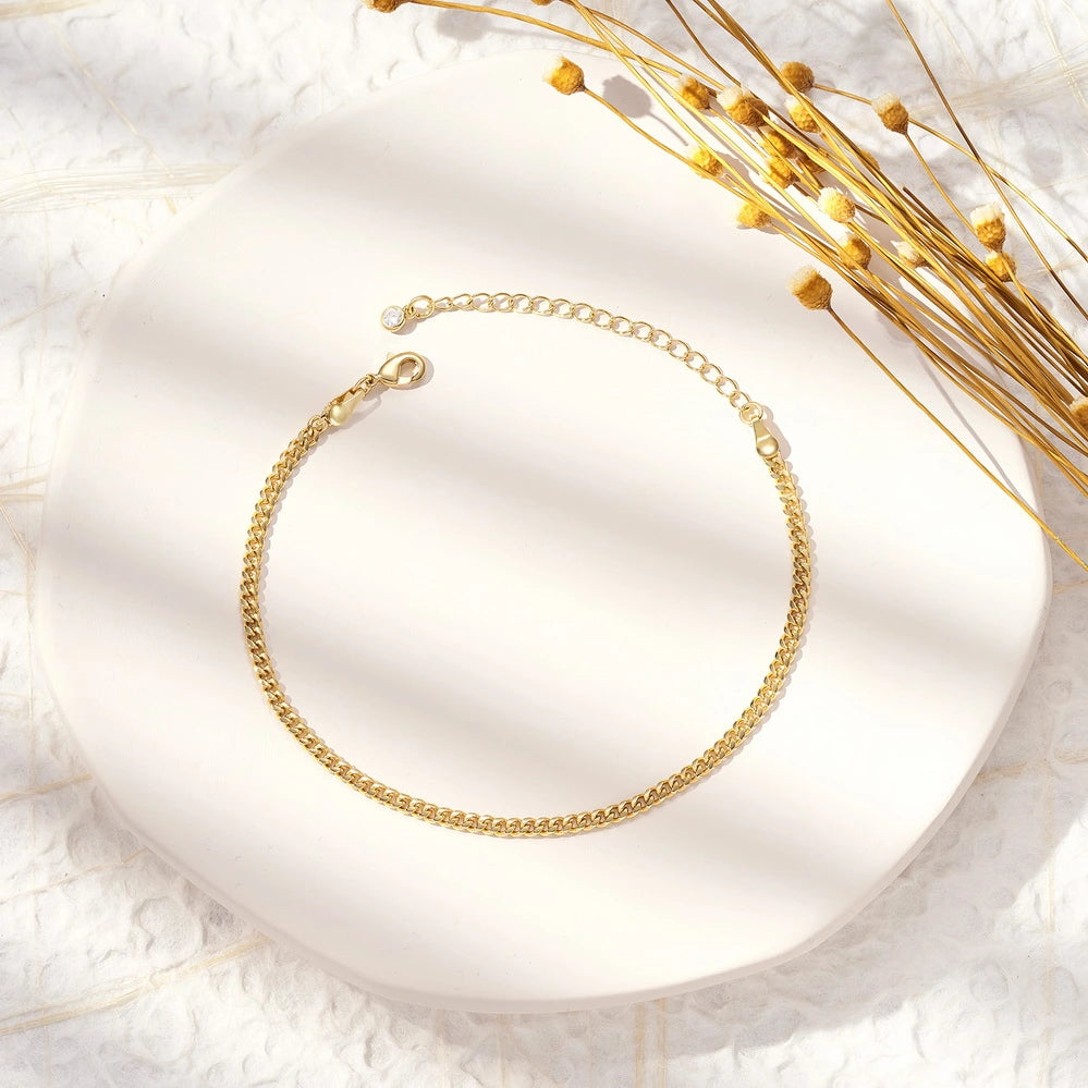 Stylish 14k Gold Adjustable Ankle Bracelet with Cuban Design