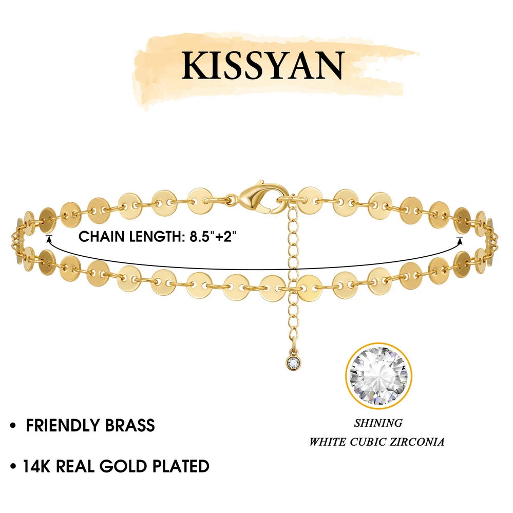 Adjustable 14k Gold Ankle Bracelet with Sequin Chain Detail