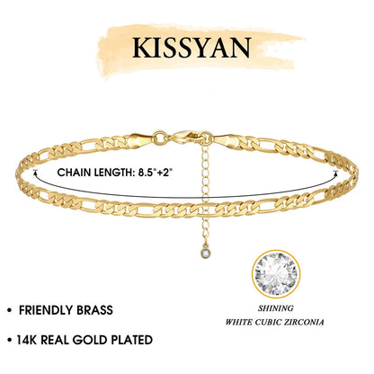 Dainty 14k Gold Adjustable Ankle Bracelets- Figaro