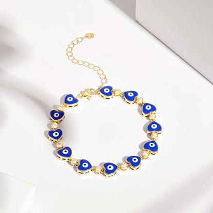 Unique 14k Gold Plated Evil Eye Bracelet with Love Heart Design