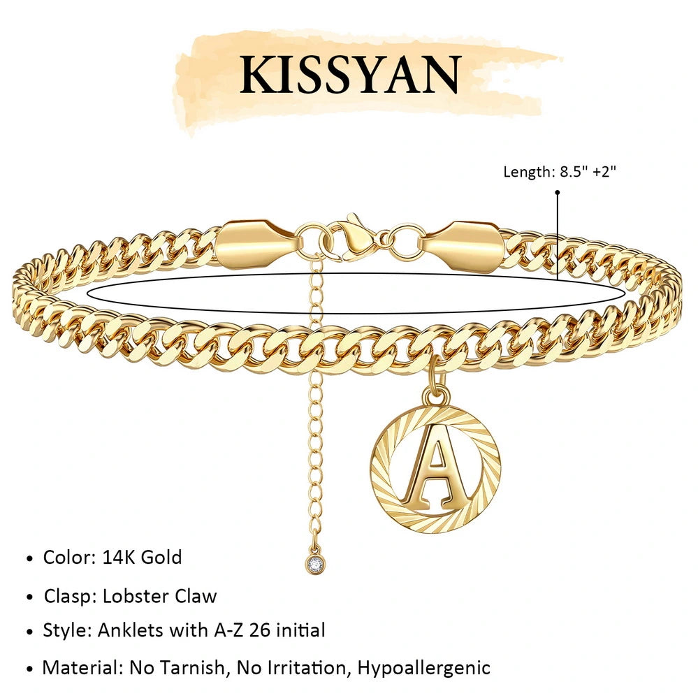 Personalized Cuban Link 14K Gold Plated Anklet for Women