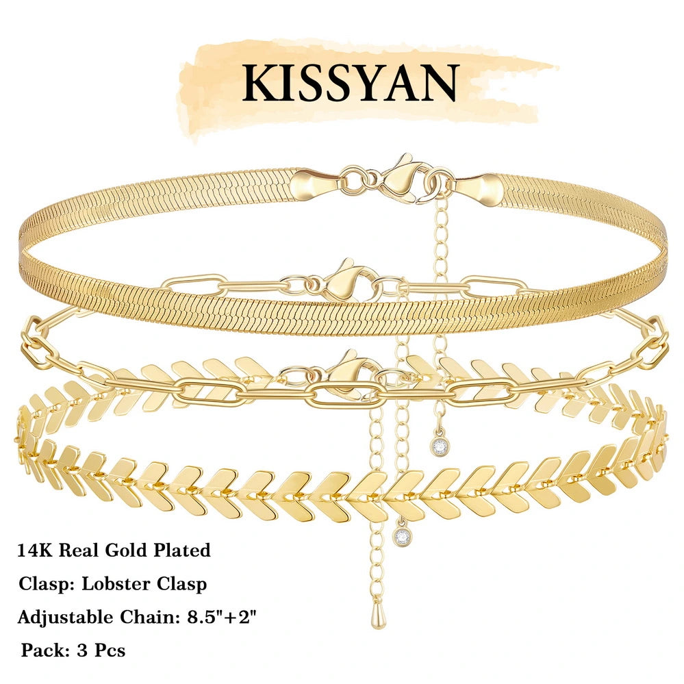 Bold and luxurious 14k gold-plated anklet set