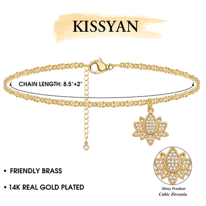 Gold Plated Lotus Charm Anklet, Adjustable for Perfect Fit