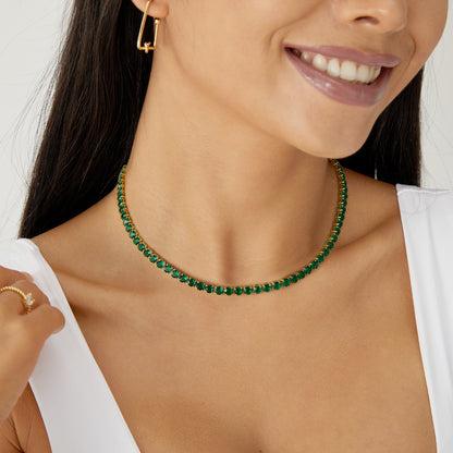 Round Green CZ Baguette Tennis Chain on display