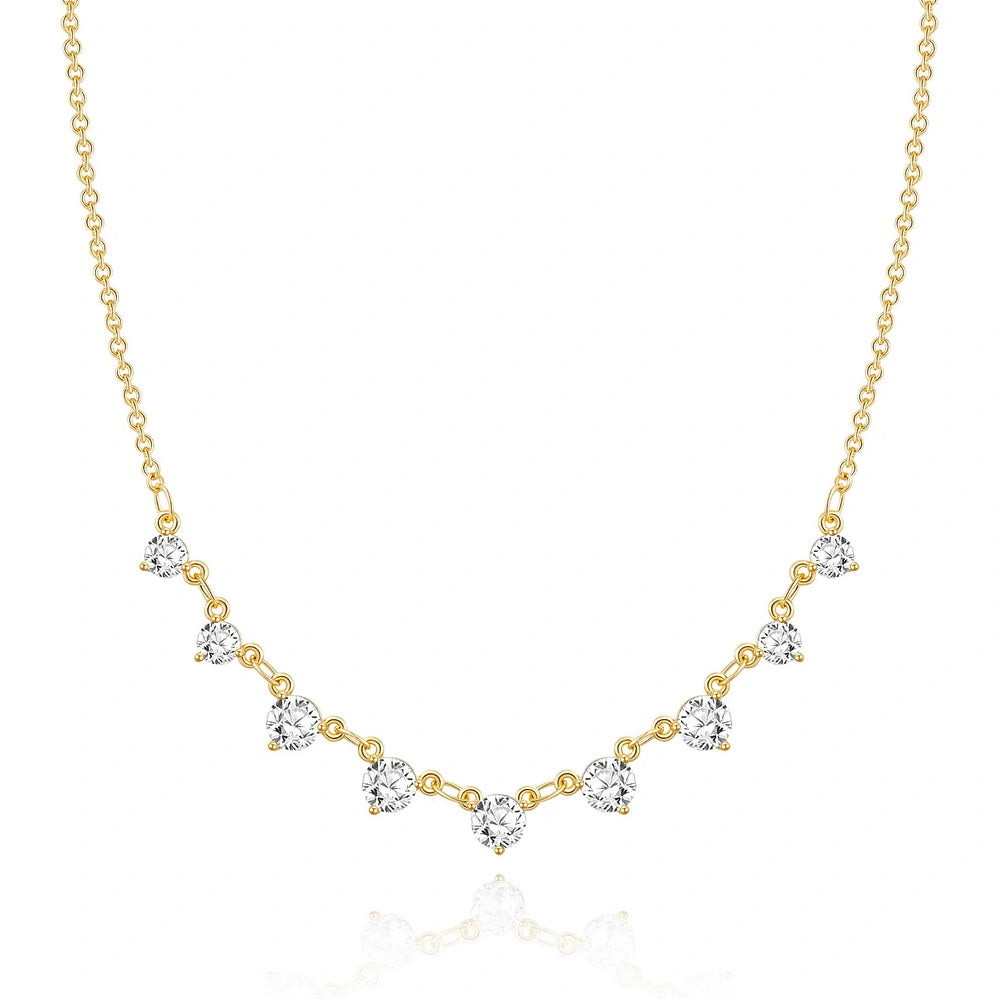 Dainty Diamond Choker Necklace with 9 Diamonds on white background