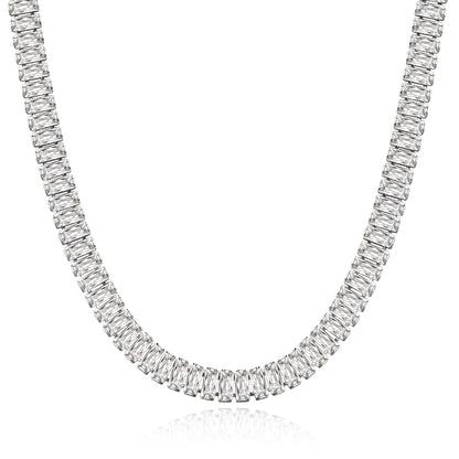 14K Gold Diamond Tennis Necklace CZ Baguette Tennis Chain