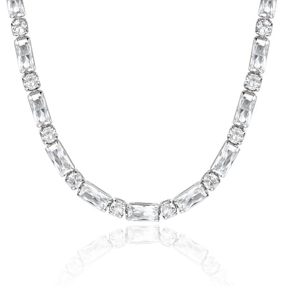 14K Gold Diamond Tennis Necklace CZ Baguette Tennis Chain- Square CZ