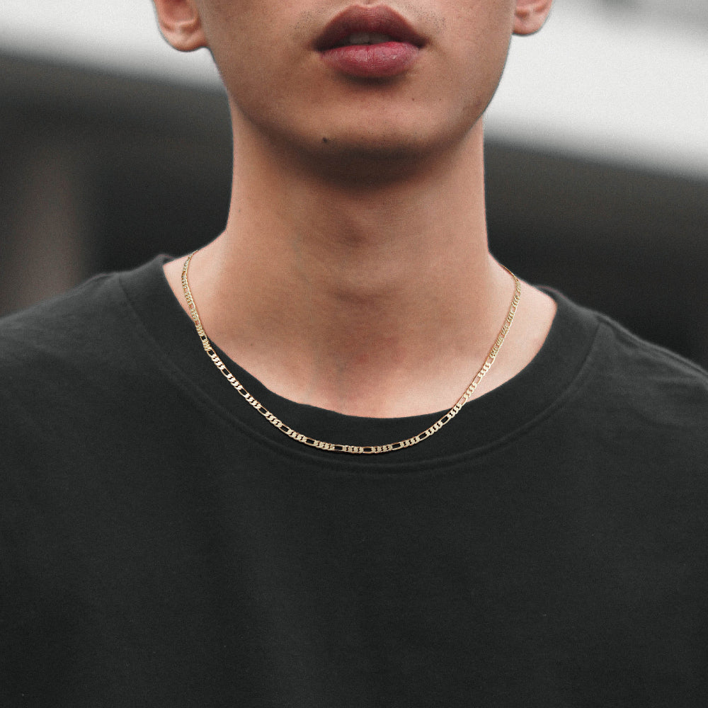 Close-up of 14K Gold Layered Necklaces - Satellite, Twist, Paperclip