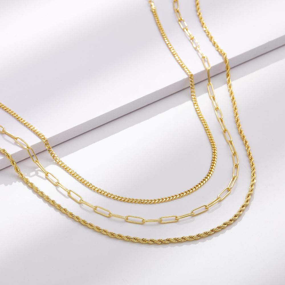 Detailed view of Dainty 14K Gold Layered Necklaces - Cuban, Rope, Paperclip