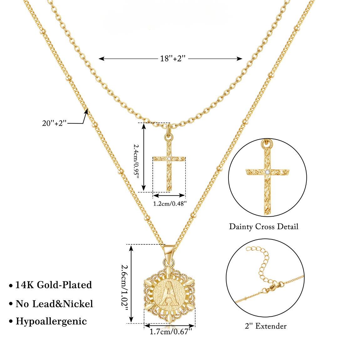 Expressive Hexagon Letter Cross Pendant 14K Gold Plated Necklace for Women