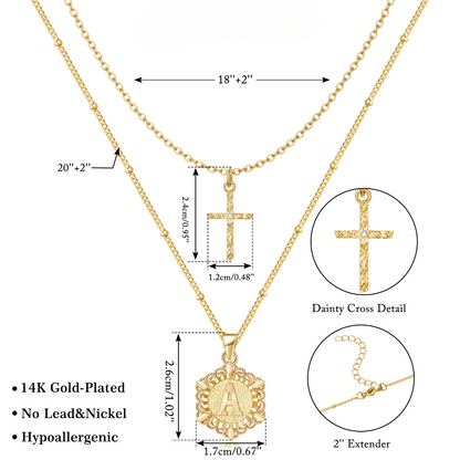 Expressive Hexagon Letter Cross Pendant 14K Gold Plated Necklace for Women