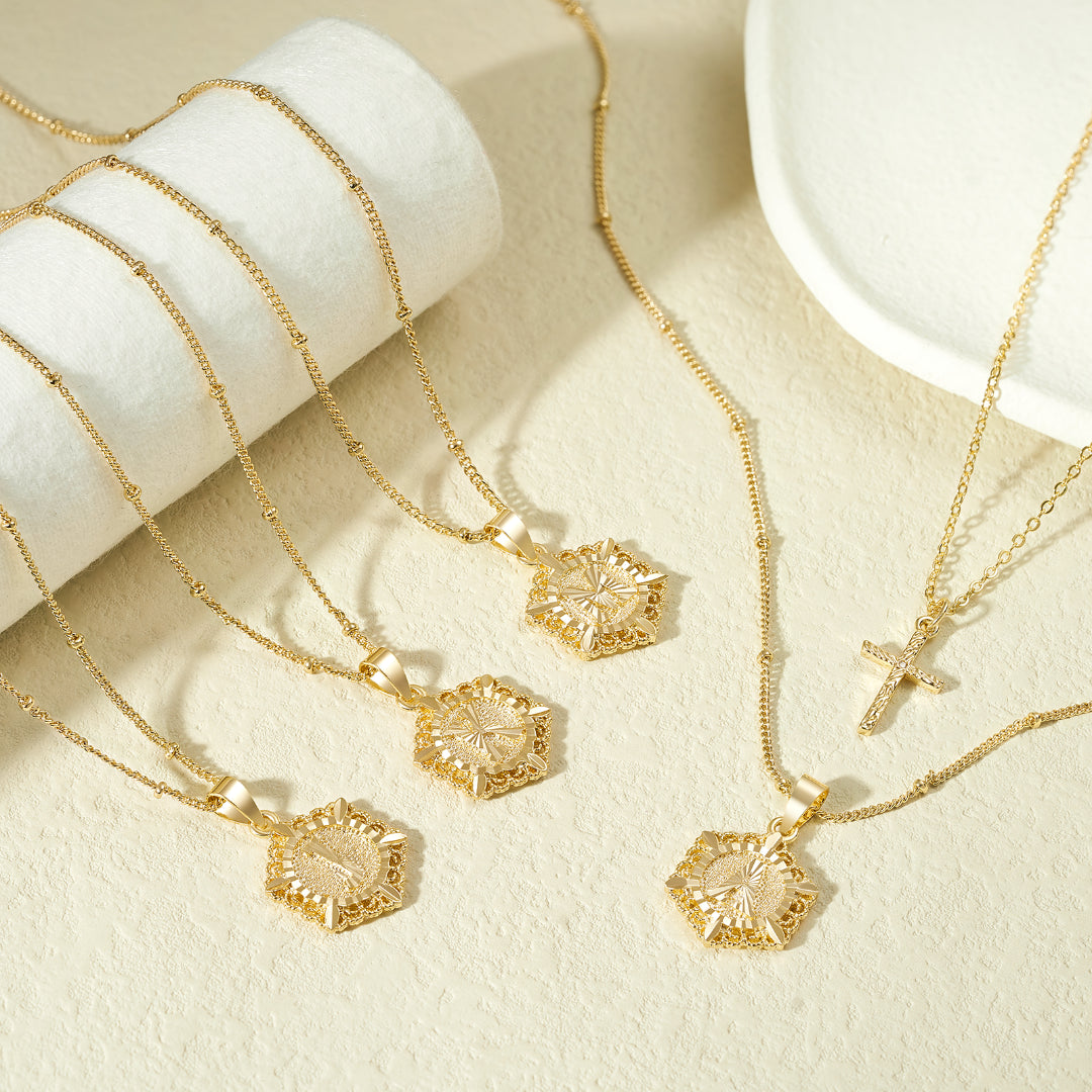 Expressive Hexagon Letter Cross Pendant 14K Gold Plated Necklace for Women