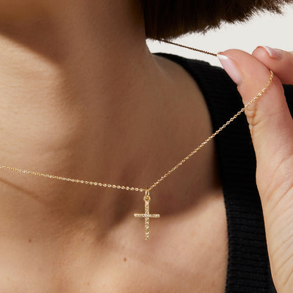 Expressive Hexagon Letter Cross Pendant 14K Gold Plated Necklace for Women