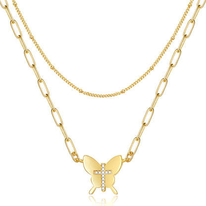 Bead Chain and Butterfly Pendant Necklace