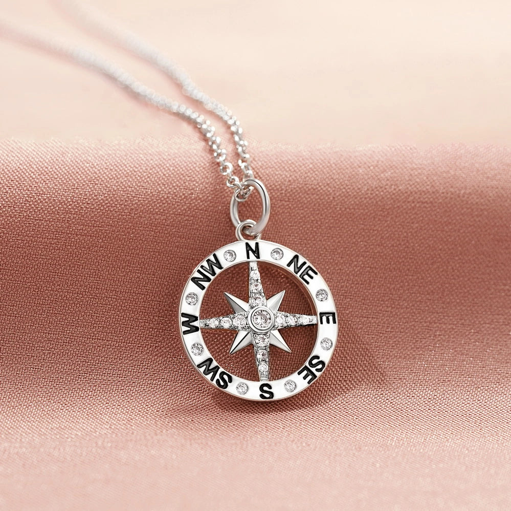 Graduation Season Platinum Compass Necklace
