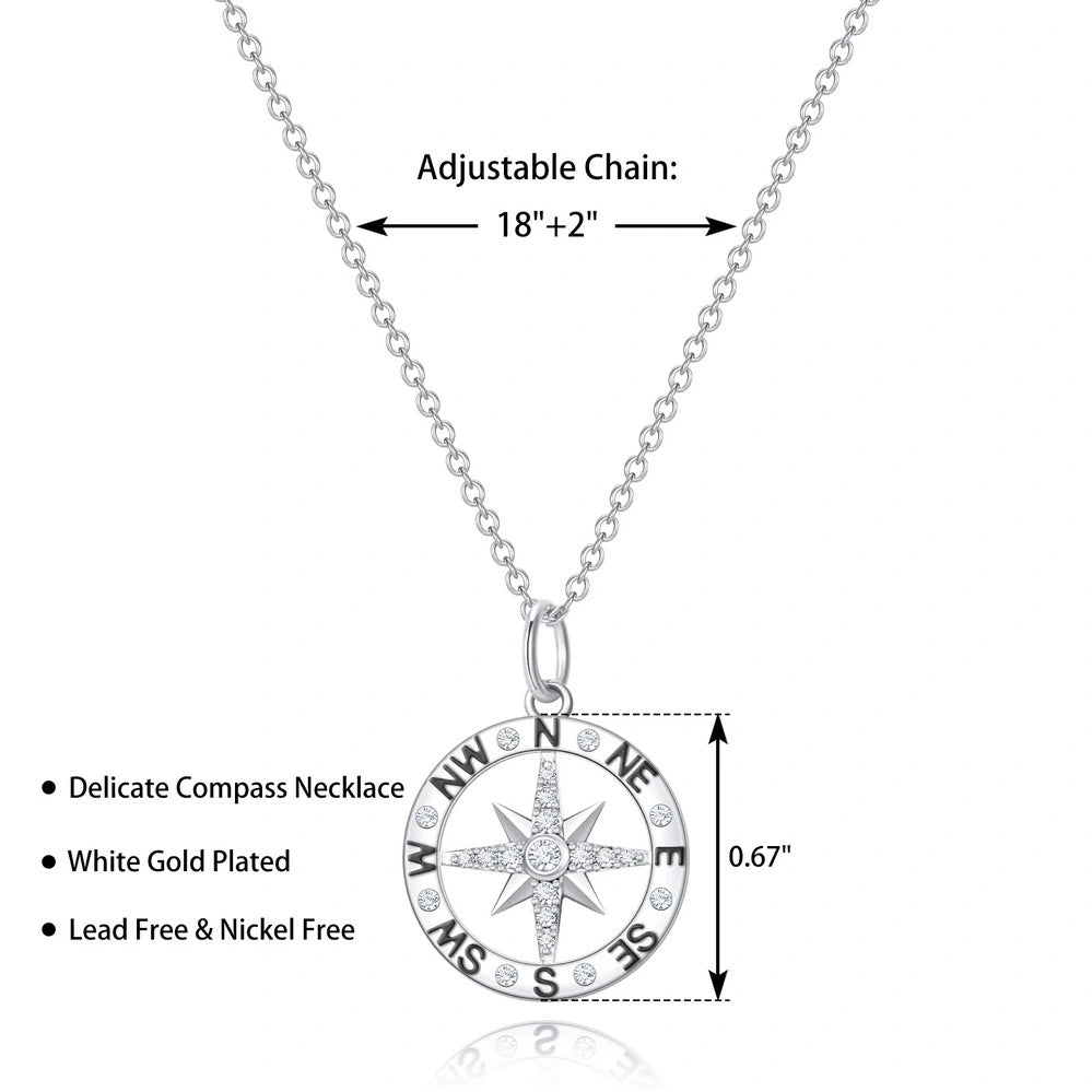 Graduation Season Platinum Compass Necklace