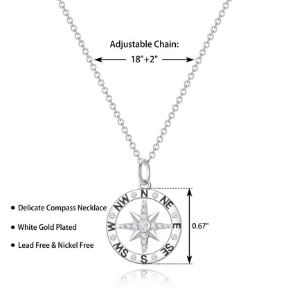 Graduation Season Platinum Compass Necklace