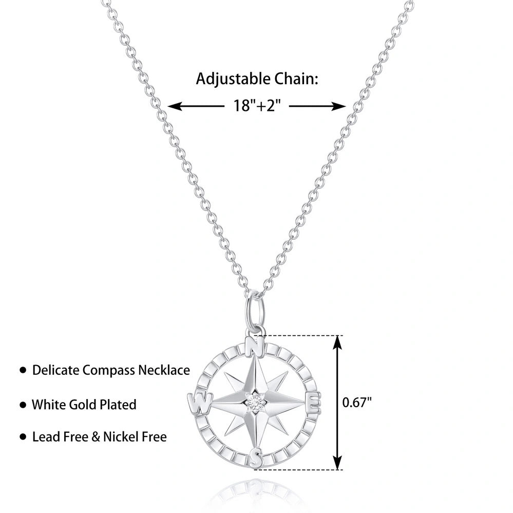Graduation Season Silver Compass Necklace