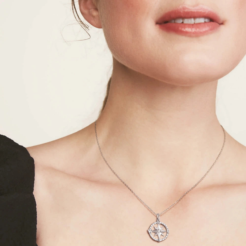 Graduation Season Silver Compass Necklace