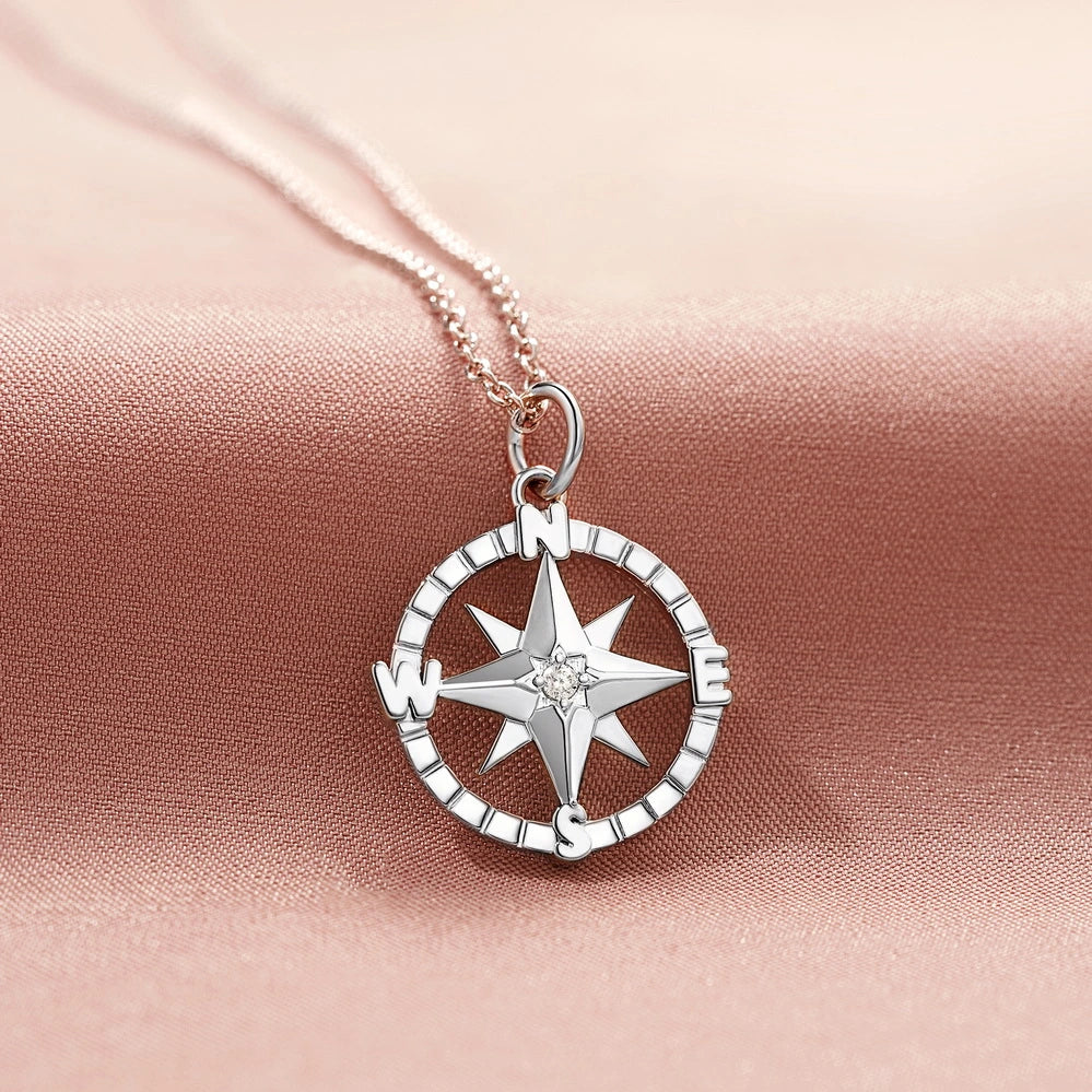 Graduation Season Silver Compass Necklace