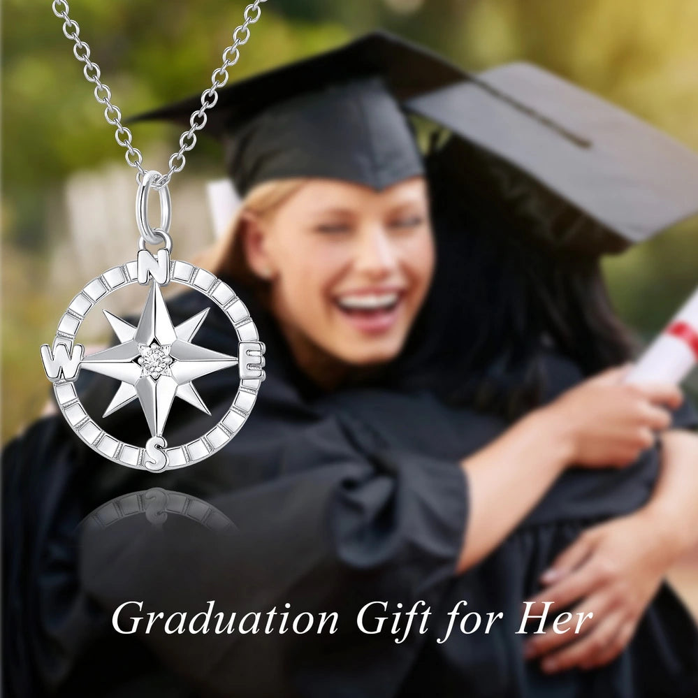Graduation Season Silver Compass Necklace